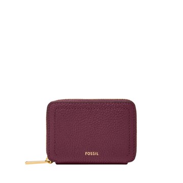 FOSSIL Logan 真皮拉鍊RFID防盜卡夾-紫色 SL10045649