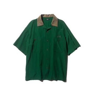 日系glam春夏季拼接古巴領重磅保齡球刺繡短袖襯衫寬松薄款男女