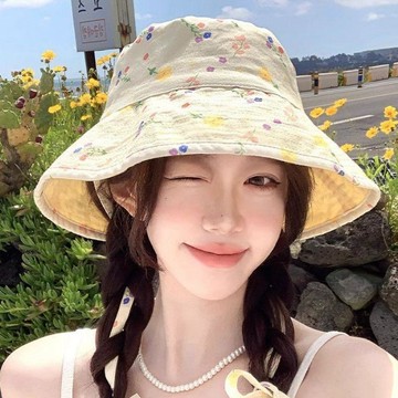 商城熱賣⭐日系可愛甜美防曬漁夫帽  透氣遮陽帽 顯臉小 百搭日系可愛甜美碎花雙面漁夫帽子女夏季大帽檐遮陽防曬顯臉小盆帽潮