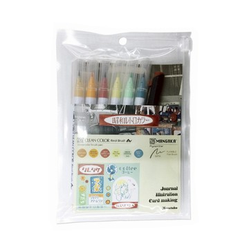 【Kuretake 吳竹】ZIG 彩繪毛筆+代針筆 七色套組 昭和復古色 /組 RBCN-7VJ(日本品牌)