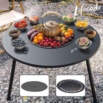 LIFECODE-加大圍爐燒烤桌-直徑65cm-大全配-附304烤網 桌蓋 煎盤 收納袋-烤肉架/烤肉桌/焚火台