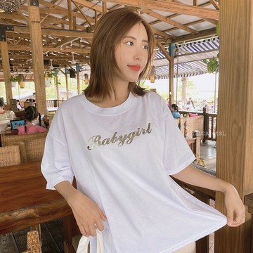 《杜達女孩》超質感精緻燙金字母短袖T 字母印花圓領 短袖上衣 短袖T恤 燙金T恤 寬鬆上衣 台灣製 MIT 女