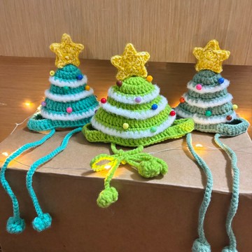 聖誕樹鉤織寵物帽 貓咪、小型狗專用