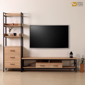 WAKUHOME 瓦酷家具格萊斯原切木工業風三抽展示架+6尺電視櫃-寬240.8*深45*高196
