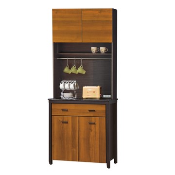 文創集 海森 雙色2.7尺雲紋石面餐櫃組合-80.5x46x201cm免組