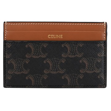 CELINE TRIOMPHE 燙金LOGO經典印花隨身卡片名片夾.深咖