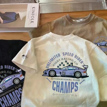 超Q！中小童夏季童裝卡通汽車短袖兒童男女通用T恤寶寶上衣t 男童上衣 夏天衣服 圓領打底衫 卡通上衣 韓版T恤 短袖T恤