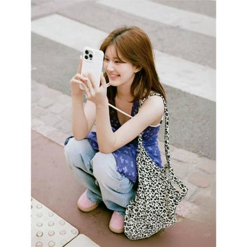 趙露思同款豹紋碎花上班帆布包