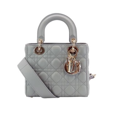 Dior 展示品 Lady Dior 籐格紋羊皮手提斜背黛妃包(灰)