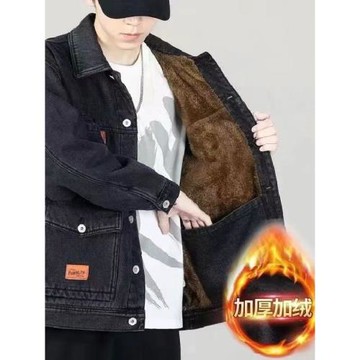 男士牛仔外套冬季加絨加厚高級感寬松大碼防寒防風耐磨多口袋上衣