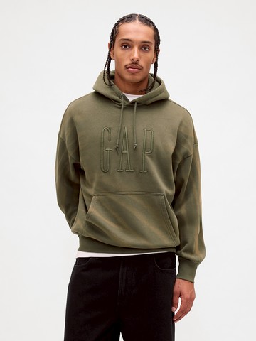 男裝 Logo刺繡帽T-軍綠色