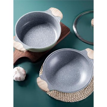 麥飯石炒鍋家用商用不粘鍋湯鍋雙耳魚頭燜鍋燃氣電磁爐專用無油鍋