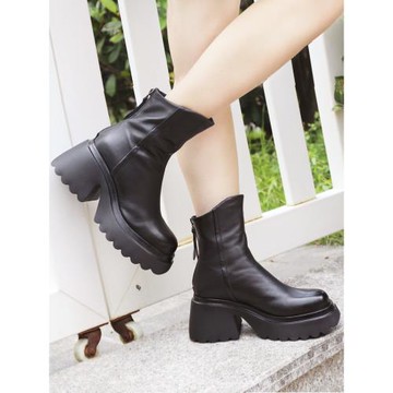 清倉厚底馬丁靴女款春秋短筒媽媽鞋冬季加絨騎士高跟韓系小踝靴子