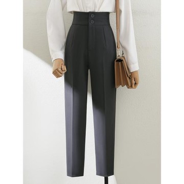 2025春秋新款職業通勤OL簡約氣質灰色西裝褲女高腰顯瘦直筒九分褲