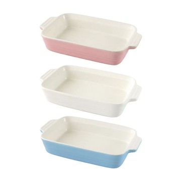 JUST HOME 多莉純色雙耳長形烤盤3件組  白色 + 粉色 + 藍色  1組