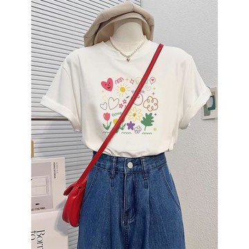 卡通短袖t恤女減齡學生上衣2025夏新款白色寬松純棉圓領洋氣體恤