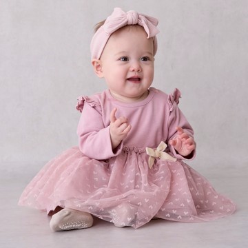 petit main 品牌旗艦店 心型紗網拼接洋裝風連身衣 【日本直接出貨】