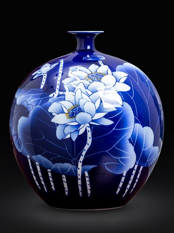 景德鎮陶瓷器石榴花瓶手繪青花瓷瓶客廳插花裝飾中式家居飾品擺件