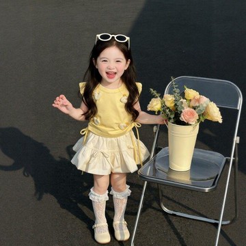 🍭臺灣出貨🍭女童套裝2026夏季新款兒童立體小鴨子短袖T恤女寶寶洋氣花苞短裙