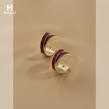 花跡酒紅色交叉耳環女2021年新款潮氣質高級大氣耳飾簡約百搭耳釘