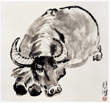 仿古畫名畫復制品徐悲鴻十二生肖牛冊頁小品花鳥畫國畫名人字畫