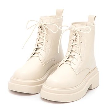 D+AF 偶像學園輕量厚底綁帶短靴 米