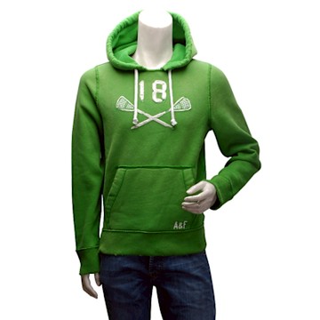 Abercrombie & Fitch 數字18內刷毛長袖連帽TEE(男-綠-M)