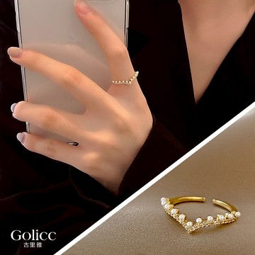 【Gulicc】古莉可 戒指 日韓V型珍珠鋯食指環