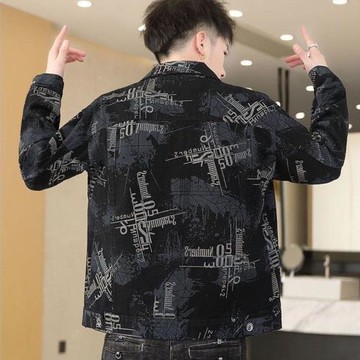 春秋季字母印花寬松百搭牛仔外套