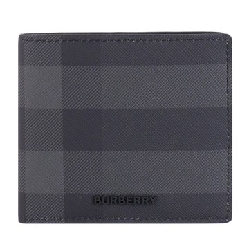 BURBERRY 8100529 經典英式格紋塗層對開零錢短夾.黑灰