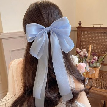 【PING'S🌞】超大 飄帶 蝴蝶結 頭飾 髮夾 女 後腦勺 優雅 網紅 彈簧夾 高級感 髮飾