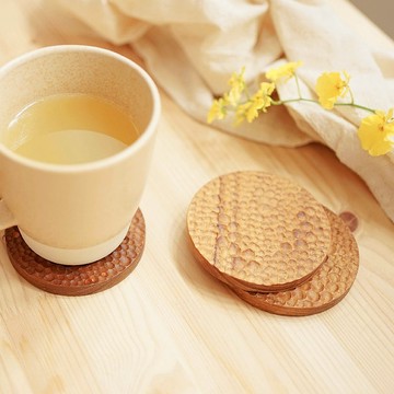 天然柚木杯墊/木頭杯墊/杯墊-圓形波點款│不上漆原木製