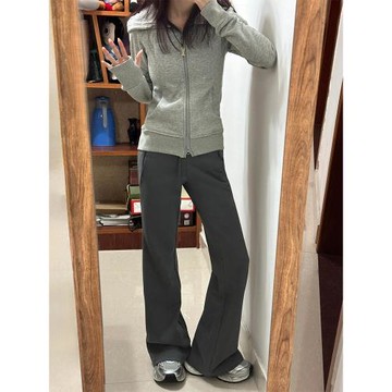 梨形身材休閑彈力微喇褲女秋冬加絨胖妹妹mm高腰顯瘦運動喇叭衛褲