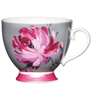 《KitchenCraft》高腳骨瓷馬克杯-牡丹灰400ml-- 水杯 茶杯 咖啡杯 聖誕交換禮物