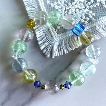 【專注 思考能力 平衡脈輪】螢石 天然水晶手鍊 手鏈