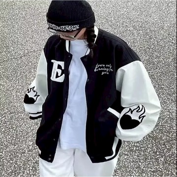 美式復古條紋撞色棒球服 男女可穿 秋季新款潮流夾克外套 情侶搭配高街休閒寬鬆棒球服 簡約百搭夾克外套