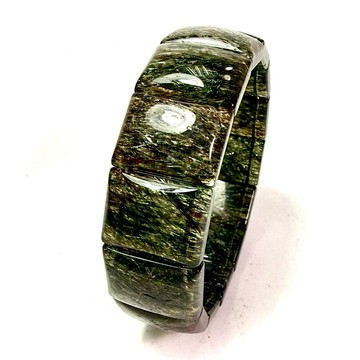 黑金超七手排 22咪 手圍19｜綠碧髮爆亮手排 黑金綠絲礦紋 寬版水晶手排 收藏級手珠 爆閃 閃閃發亮 天然水晶