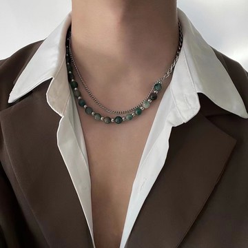 玉石拼接國潮新中式風鎖骨項鏈男潮復古小眾設計感無性別配飾女