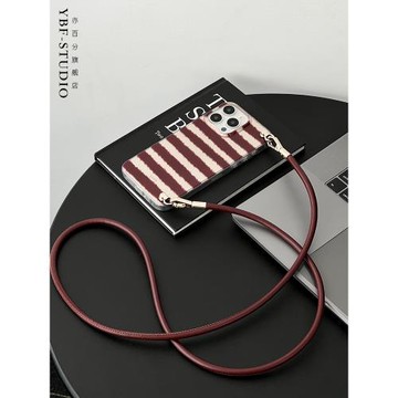 高級感秋冬藝術感適用蘋果16promax手機殼帶掛繩斜挎iphone14p保護套軟硅膠全包防摔15pro新款小眾條紋13女款