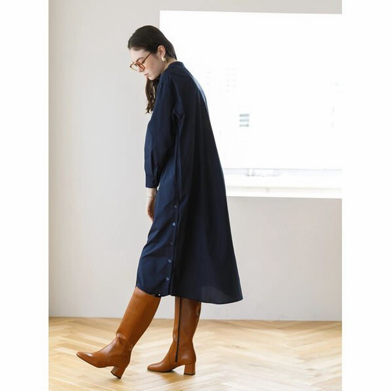 コエ サイドボタンバンドカラーシャツワンピース レディース ネイビー F Koe 通販 Lineポイント最大get Lineショッピング