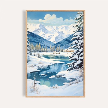 耶誕雪景風格 / 靜謐雪湖 節慶掛畫 海報 無框畫