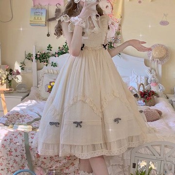 洛麗塔裙子克羅麗絲的來信高腰JSK 優雅甜美lolita日常方領連衣裙