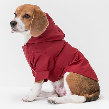 PEHOM 可調節式防潑水魔鬼氈寵物雨衣 酒紅色 L 防風保暖 舒適透氣 附牽繩孔