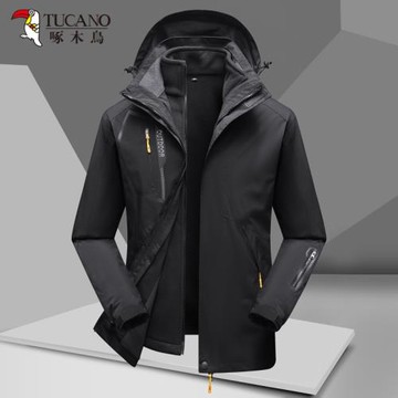 啄木鳥冬季沖鋒衣男三合一兩件套可拆卸女加絨加厚防風防水登山服