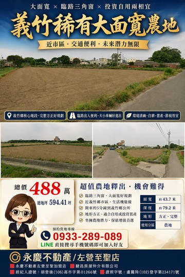 盧麗玲-義竹鄉★雙面臨路★三角窗★美農地｜嘉義縣義竹鄉義竹