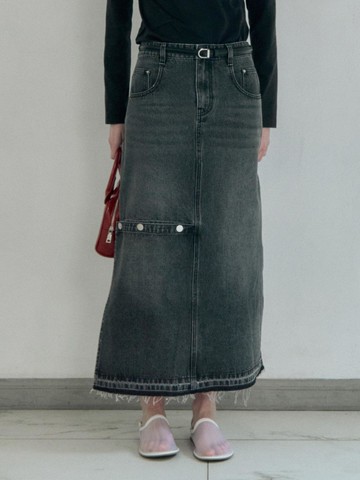 Snap Button A-line Denim skirt (JZSK025A)
