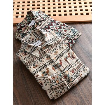 設計師款！復古民族風！男士秋季時尚提花翻領加厚襯衫襯衣外套潮