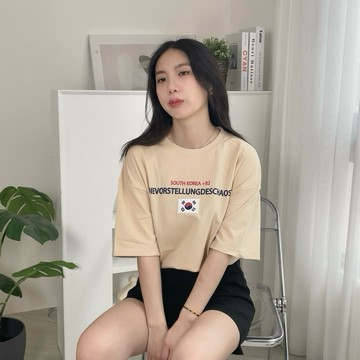 【KT USA】韓國國旗短Tee 短袖上衣 短T 短袖 刺繡短T 情侶衣 落肩 80028
