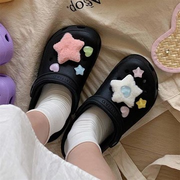 細細條 可愛少女心甜酷星星洞洞鞋女夏季要y2k時尚女鞋半包沙灘鞋