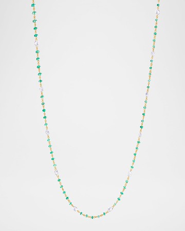18K Yellow Gold Ethereal Diamond and Emerald Necklace, 1.90tcw